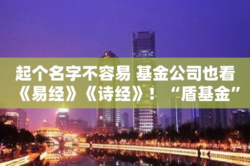 起个名字不容易 基金公司也看《易经》《诗经》！“盾基金”“迷宫基金”…有投资者干脆看图喊名